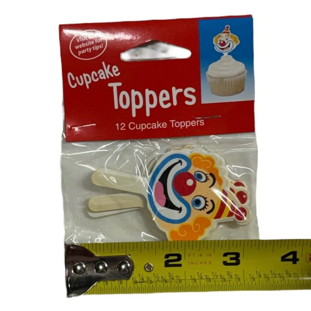 Creative Converting set of 12 clown themed cupcake toppers new in packaging!